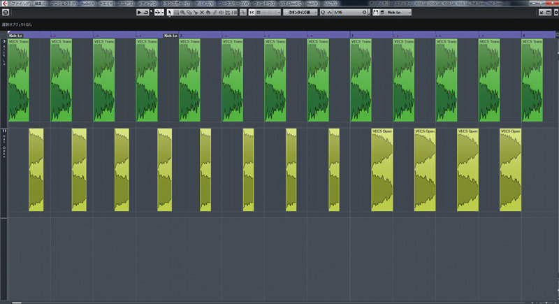 キックは一定だが、ハイハットのデュレーションによってノリが変わってくる