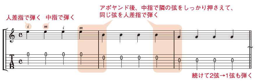 1~3の開放弦を弾く